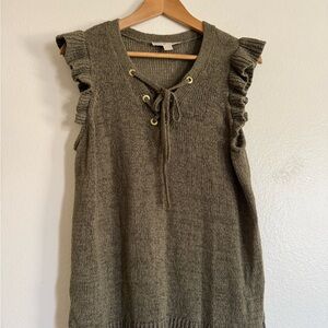 Michael Kors Olive Knit Open-Weave Sweater with Gold Logo